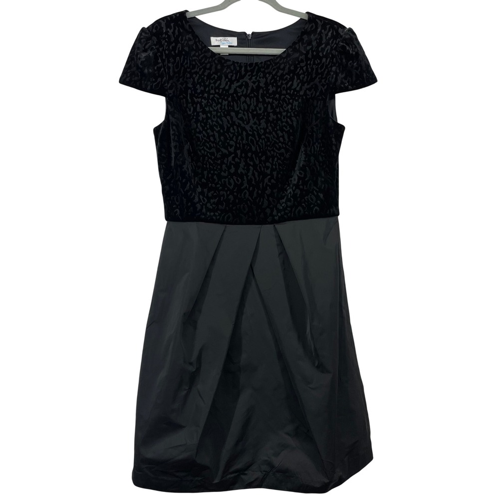 Ivy & Blu Size 10 Cocktail Dress Black Velvet Burnout Leopard Taffeta Cap Sleeve